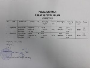 Pengumuman perubahan jadwal ujian