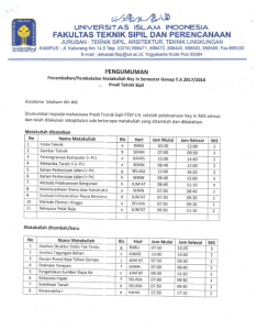 Pengumuman Penambahan/Pembatalan Matakuliah Key In Semester Genap TA 2017/2018