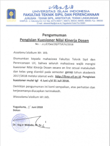 Pengumuman Pengisian Kuesioner Nilai Kinerja Dosen