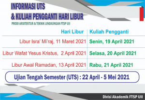 Informasi UTS dan Kuliah Pengganti Hari Libur Prodi Arsitektur & Teknik Lingkungan FTSP UII