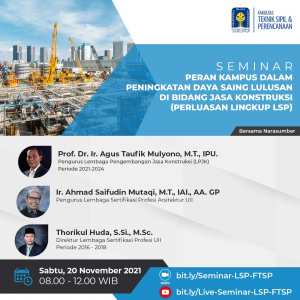 FTSP UII GELAR WEBINAR  “Peran Kampus dalam Peningkatan Daya Saing Lulusan di Bidang Jasa Konstruksi” (Perluasan Lingkup Lembaga Sertifikasi Profesi / LSP)