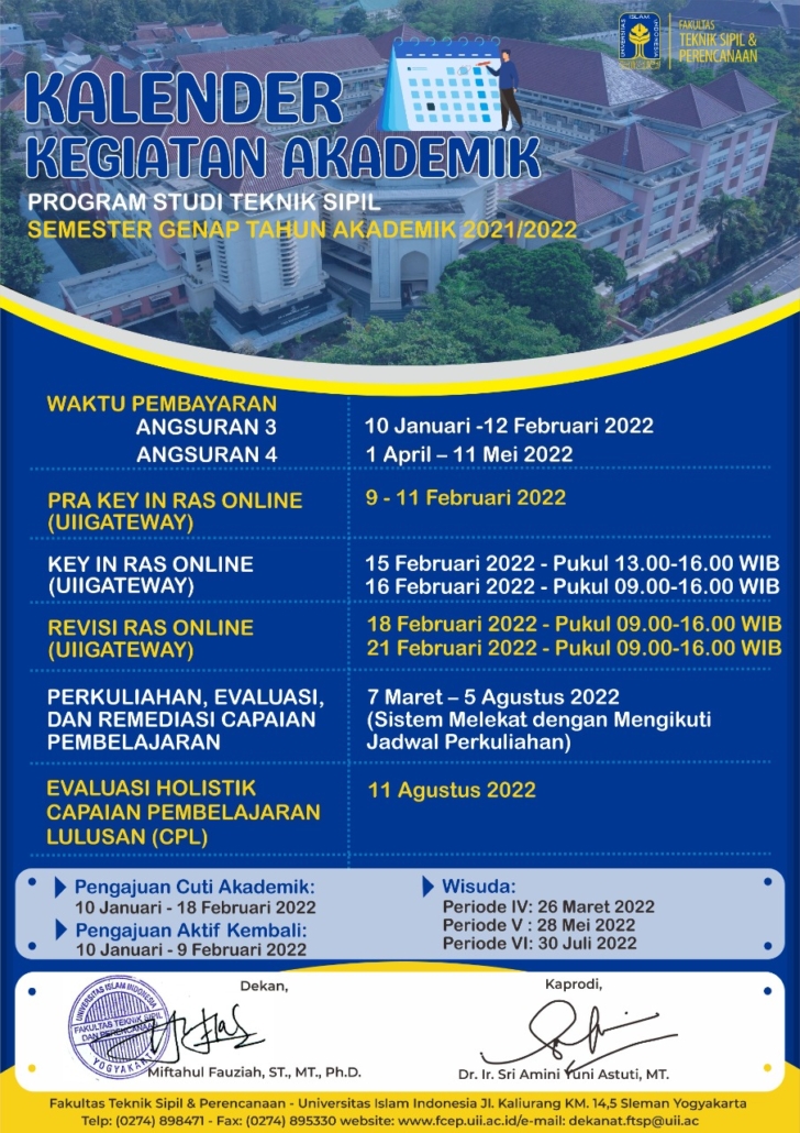 Kalender Akademik Semester Genap Tahun Akademik 2021/2022 FTSP UII ...