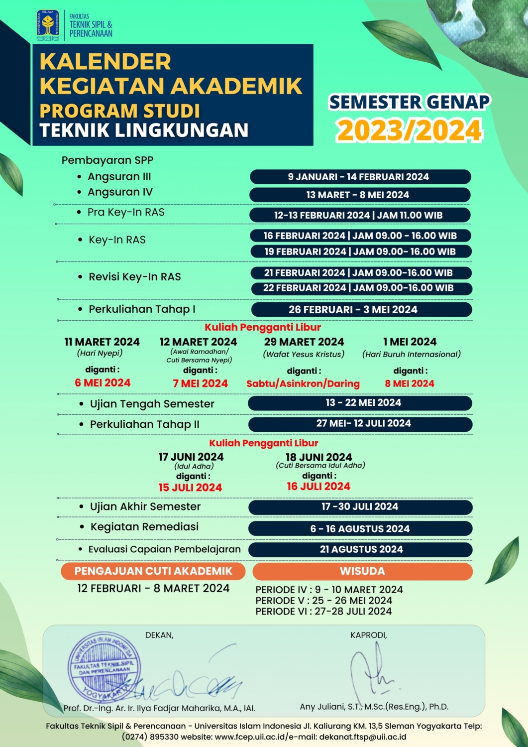 KALENDER KEGIATAN AKADEMIK FAKULTAS TEKNIK SIPIL DAN PERENCANAAN UII SEMESTER GENAP T.A. 2023/ ...